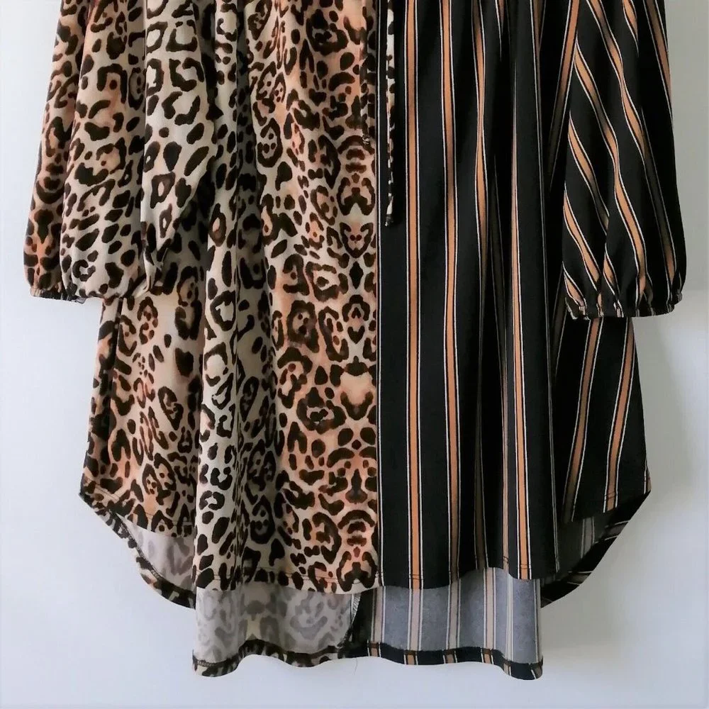 Cato Womens Brown Off The Shoulder Striped Animal Print Blouse Top Size 22W/24W - Picture 3 of 7
